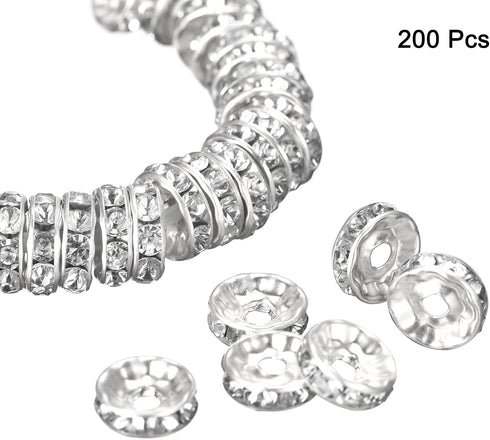 uxcell 200Pcs 6mm Rondelle Spacer Beads, Silver Plated Rhinestone Spacer Beads, Round Spacer Loose Beads for DIY Bracelet Necklace Jewelry Making ...