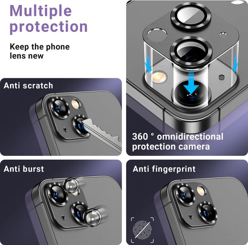 AFARER [2 Pack Camera Lens Protector for iPhone 15 6.1"/iPhone 15 Plus 6.7",3D Aluminum Metal Lens Film,9H Hardness Tempered Glass Camera Screen C...