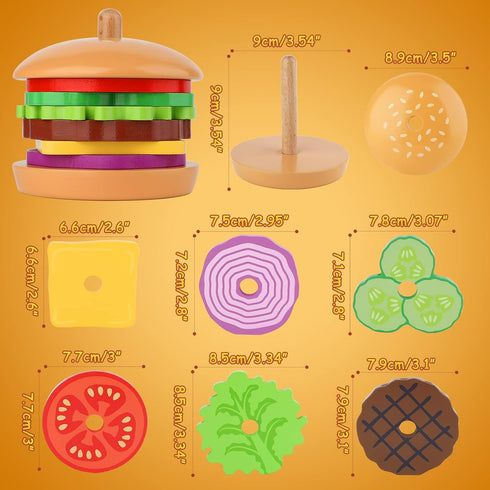 Montessori Toys for 3 Year Old - Wooden Burger Stacking Toys for Toddlers and Kids Preschool, Educational Toys, Fine Motor Skill Toy, Blocks for T...