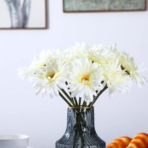 TOPIA Artificial African Daisies Flowers African Daisy Silk Flowers Artificial Gerbera Daisies Pack of 10 (White)...