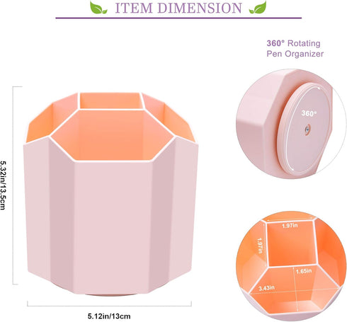 Desk Pencil Pen Holder, Rotating Pen Organizers 360-Degree 5 Grid Pen Holder for Desktop Storage Stationery Supplies Organizer, Home, Office, Scho...