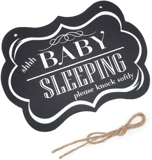 WINOMO Baby Sleeping Sign shhh BABY SLEEPING Please Knock Softly Wood Decorative Sign Nursery Hanging Plaque Baby Door Cot Sign...