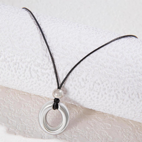 Boho Round Circle Necklace Sliver Open Round Tube Pendant Necklace Black Wax Rope Cord Chain Necklace Dainty Ball Bead Charm Necklace Jewelry for ...