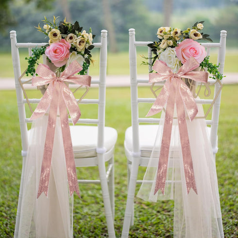 3 Rolls Rose Gold Shimmery Chiffon Ribbon Metallic Chiffon Ribbon Shimmery Frayed Edge Silk Ribbons for Flower Bouquet Gift Wrapping Wedding Decor...