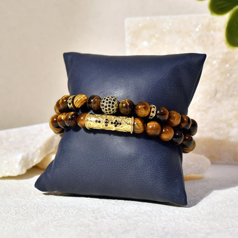 Tiger Eye Gemstone Beaded Stretch Bracelet For Men 8MM Natural Stone Beads Bracelet Set Adjustable Bracelet Best for Men Women Gifts...