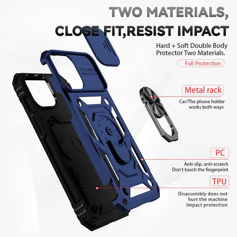 for iPhone 13 Mini Case with Camera Lens Cover HD Screen Protector, Dual Layer Military Grade Drop Protection Magnetic Ring Holder Kickstand Prote...