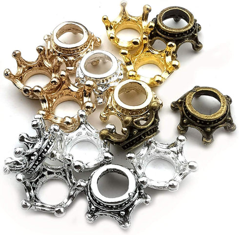 iloveDIYbeads 60pcs Mixed Antique Silver Bronze Gold 3D King Crown Loose Spacer Bead,Craft Supplies Crown Charms for Jewelry Making Accessory Find...