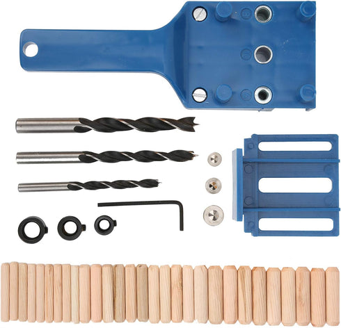 Handheld Dowel Jig Kit, Wood Doweling Hole Drill Guide, Woodworking Punch Locator Positioner Guide Set with Wrench Limit Ring for Tools Home Impro...