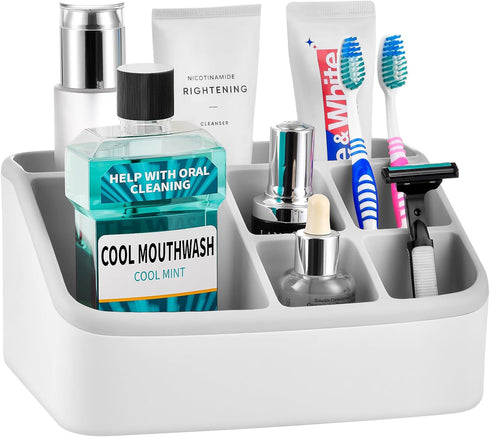 VITVITI Toothbrush Holders for Bathrooms, 6 Slots Toothpaste Bathroom Counter Organizer for Kids, Plastic Bathroom Organizer for Countertop/Sink/V...