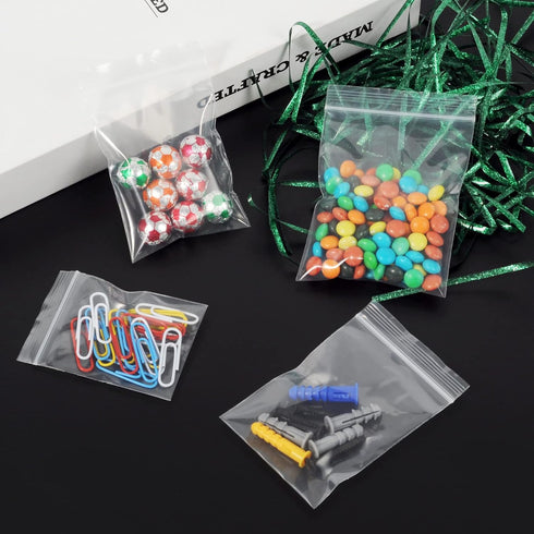 Small Plastic Bags, 300 Count 2 Mil Transparent Resealable Zipper Lock Bags, 3 Assorted Sizes 2x2 2x3 3x3 IN Storage Baggies for Daily Vitamin, Sm...