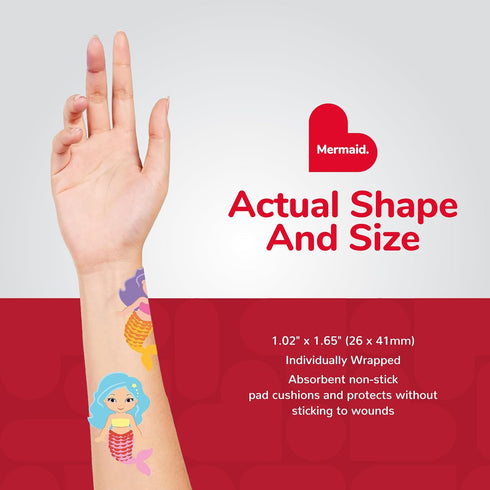 BioSwiss Bandages, Mermaid Shaped Self Adhesive Bandage, Latex Free Sterile Wound Care, Fun First Aid Kit Supplies for Kids, 24 Count...