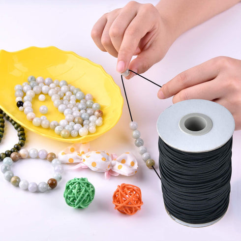 100 Yards 2 mm Elastic Cord Stretch String Elastic Fabric String Beading Cord Craft Thread for Jewelry Bead Craft Making (Black)...