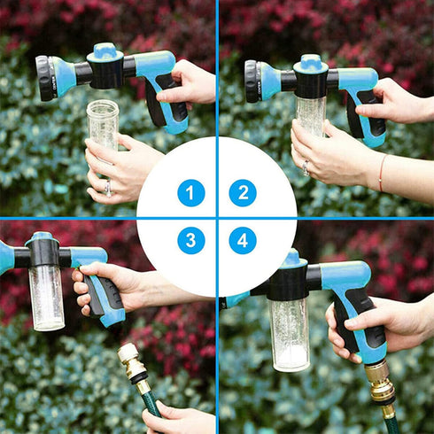Garden Hose Nozzle Adjustable Hose Spray Nozzle High Pressure 8 Watering Pattern with 3.5Oz Soap Sprayer Power Garden Water Hose Foam Nozzle Spray...