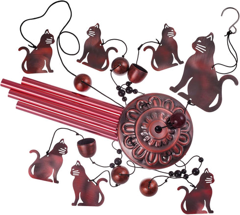 Garden Cat Wind Chimes Outdoor Indoor Decor - with 4 Tubes 6 Bells 7 Cats Wind Chime, Mobile Romantic Cat Wind Catcher, Cats Windchimes for Home, ...