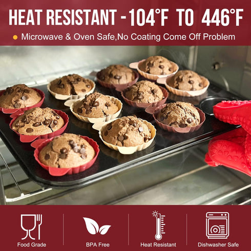 Walfos Cupcake Liners, Pack of 12 Silicone Muffin Cups, 2.8 Inch Silicone Baking Cups With Good Grips Tab, Reusable & Non-stick Silicone Cupcake L...