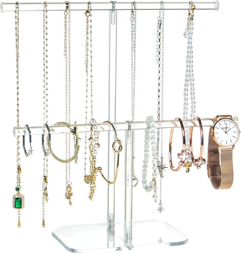 Premium Jewelry Stand , Solid Clear 2-Tier Acrylic Jewelry Organizer Stand & Bracelet holder Stand for Necklace Display, Ring & Watch Display...