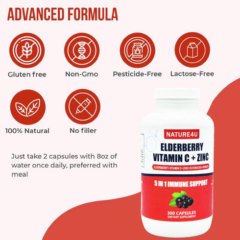 5 in 1 Elderberry Immune Support Supplement, Daily Immune Boosters for Adults Antioxidants Supplement, Elderberry 1000 mg, Vitamin C, Zinc, Echina...