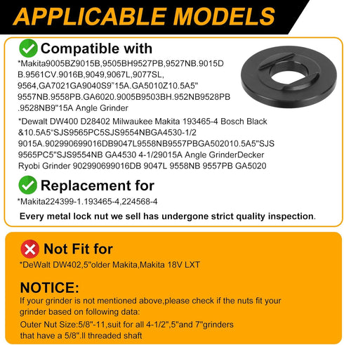 7PCS Angle Grinder Nut Angle Grinder Flange Wrench, 5/8-11 Flange Metal Lock Nut, Compatible with Bosch Black & Decker Ryobi 4.5" 5", Fit for Dewa...