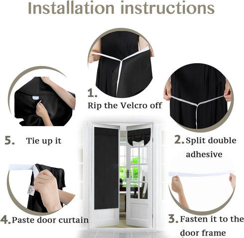 Flamingo P Blackout Window Curtains, French Door Curtains, Solid Black Energy Efficient Patio Door Drapes, 1 Panel, 26 x 68 Inches...