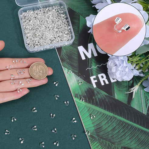 1 Box 600Pcs Silver Wire Guard Loops Guardian Wire Protector Jewelry Brass Double Holes U Shaped Thread Protectors for Jewelry Making Necklaces Br...