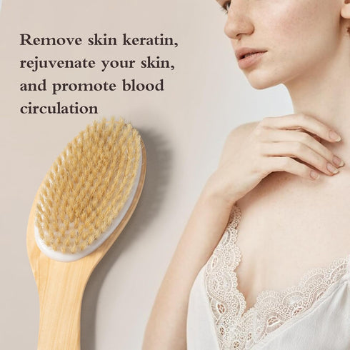 Bamboo Curved long handle Dry Brushes, Dry Body Brush for Dry Skin, Blood Circulation, Cellulite Treatment?Wet and Dry Brush Suitable for All Kind...