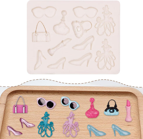 Makeup Theme Polymer Clay Molds for Earrings, Fashion Handbag High Heels Lipstick Polymer Clay Molds, Perfume Ceremonial Dress Sunglasses Clay Mol...