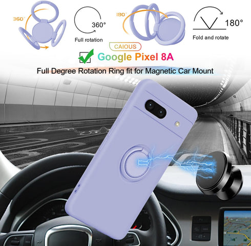 Case for Google Pixel 8A?2024 Released?, Silicone Case with Ring 360°rotatable Kickstand Support Magnetic Car Mount?Protective Cover with Strap La...
