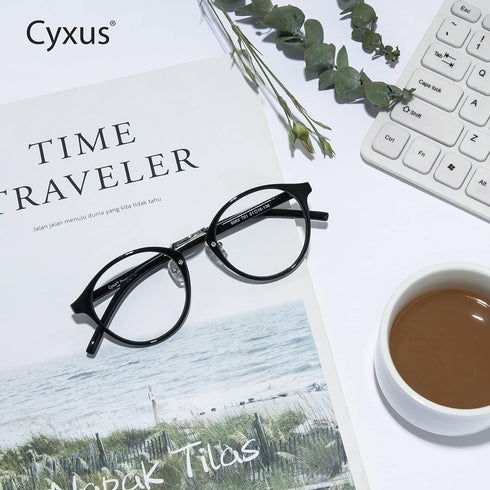 Cyxus Nerd Glasses Round Blue Light Glasses for Women Men Reduce Eye Strain UV Blocking for Computer Screen?8065T01 Black?...