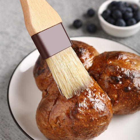 1 inch & 1.5 inch Pastry Brush Natural Boar Bristle Basting Brush Kitchen Oil Brush with Beech Wooden Handle and Hanging Rope String Grill BBQ Sau...