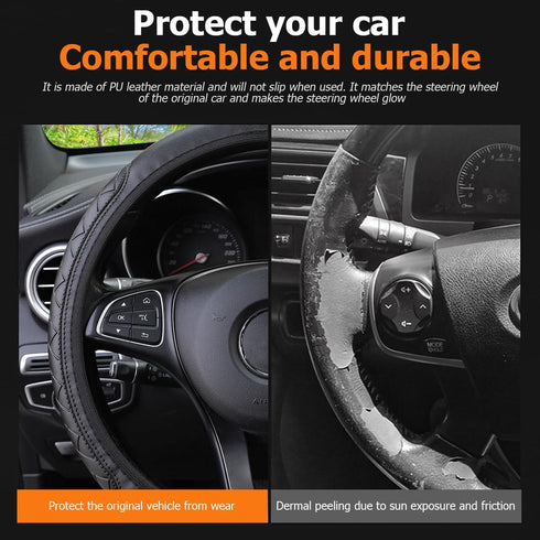 Mandark Car Steering Wheel Cover, Elastic Stretch Leather Anti-Slip Embossing Pattern Steering Wheel Protector, 14.5-15inch Auto Interior Accessor...
