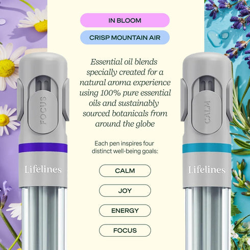 Lifelines 2 Pack Pen Diffuser in in Bloom & Crisp Mountain Air Essential Oil Blends, Elegant 1.0mm Ballpoint Tip, Black Pen, Ink Refill Included...