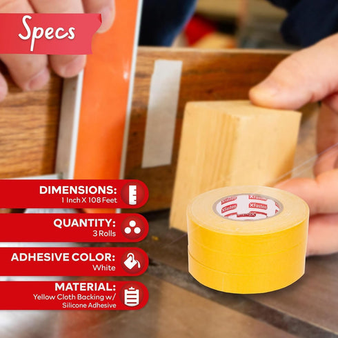 XFasten Double Sided Woodworking Tape 1-inch 180-Feet Total 3-Pack Double Stick Tape for Router Templates for Woodworking Tools; Wood Crafter Doub...