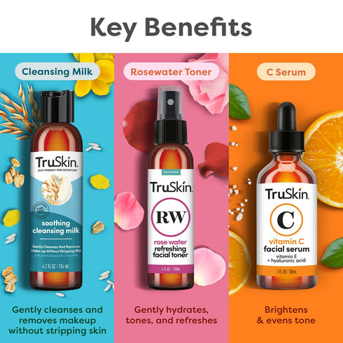 TruSkin x Kylie Skincare Gift Set – With Vitamin C Face Serum 1 fl oz, Soothing Cleansing Milk 4.2 fl oz and Rose Water Spray for Face 4 fl oz – E...