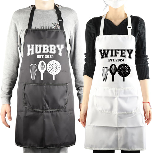 MBMSO Hubby Wifey Cooking Aprons for Couples Apron Sets Hubby and Wifey Est.2024 Wedding Gift for Newlywed His and Hers Apron...