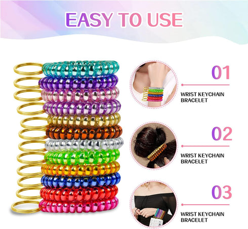 12 Colors Wrist Keychain Plastic Spring Flexible Spiral Wrist Coil Stretchable Wrist Band Wristlet Keychain Bracelet Wrist Coil for Sauna Gym Pool...
