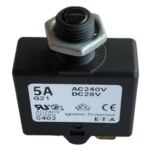 E-T-A Circuit Protection and Control 1658-G21-01-P10-5A, Circuit Breaker; Therm; Push; Cur-Rtg 5A; Flange; 1 Pole; Vol-Rtg 240/28VAC/VDC...