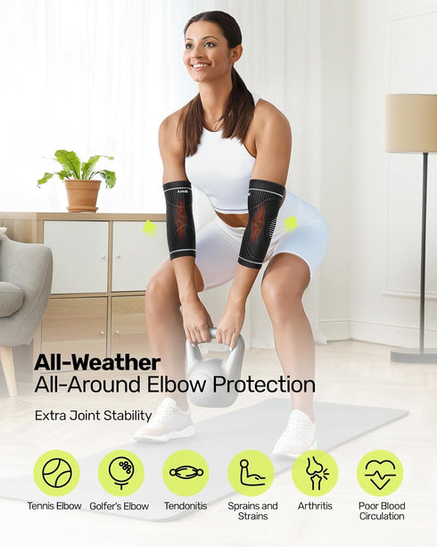 Elbow Compression Sleeve 2 Pack, High Elastic Elbow Brace for Tendonitis and Tennis Elbow for Women & Men, Pain Relief Elbow Sleeve for Tennis, Go...