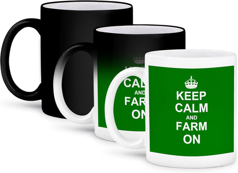 3dRose Keep Calm and Farm On Mug, 11 oz, Black/White...