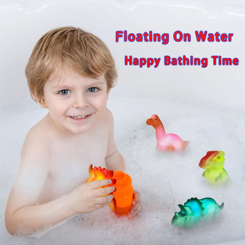 Light Up Bath Toys,6 Packs Floating Dinosaur Bathtub Toys for Toddlers,No Hole Baby Bath Toys for Kids,Great Birthday Christmas Easter for Boy and...