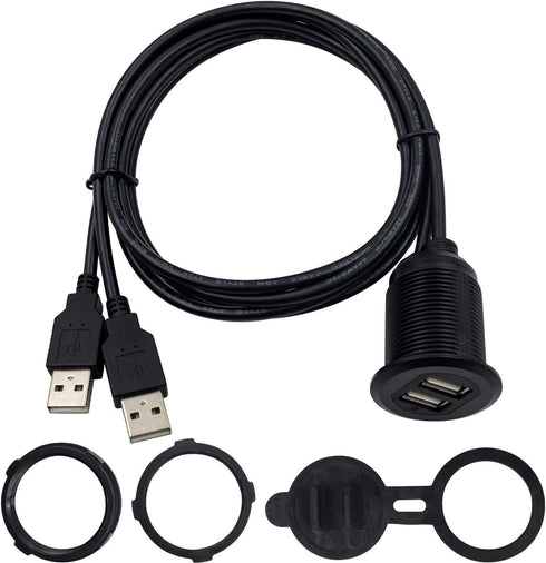 Duttek USB Panel Flush Mount Cable, Dual USB 2.0 Male to Female Extension Cable, USB Mount, Dash Mount, Flush Mount, Panel Mount Cable, for Car, B...
