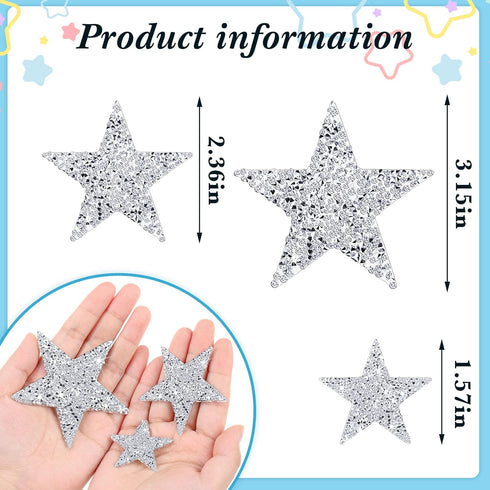 12 Pcs Iron on Stars Patches Rhinestone Adhesive Applique Hot Glue Rhinestone Stars Glitter Crystal Patches for Clothing Shoes Bags Hats Repair De...