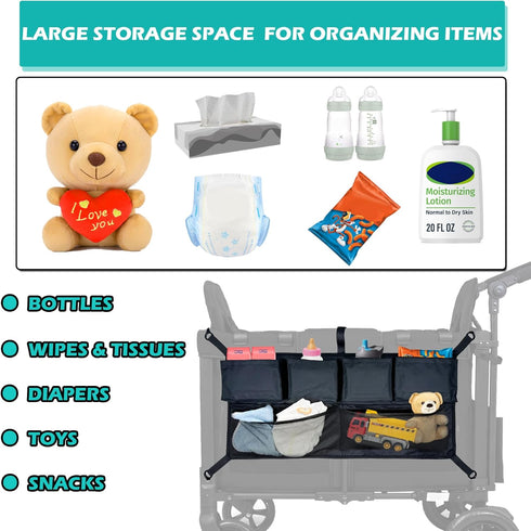 WF Stroller Cargo Net Organizer with Hooks, Compatible with WF All W-Series Stroller Wagons for Side Storage Attachment Accessories...