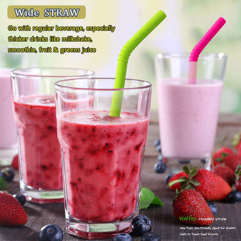 Walfos Reusable Silicone Straw - 2 Size Flexible Drinking Bendy Straws for Smoothies/20 & 30 oz Tumblers, BPA Free (4 Wide Straws + 4 Regular Stra...