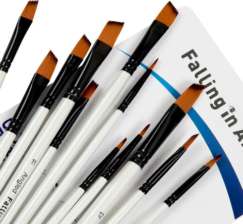 Falling in Art Paint Brushes Set, 12 PCS Nylon Professional Angled Paint Brushes for Watercolor, Oil Painting, Acrylic, Face Body Nail Art, Crafts...