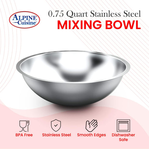 Alpine Cuisine 0.75-Quart Stainless Steel Kitchen Mixing Bowls, Salad Bowls Heavy Duty Deeper Edge, Dishwasher Safe Storage Bowls, Premium Polishe...