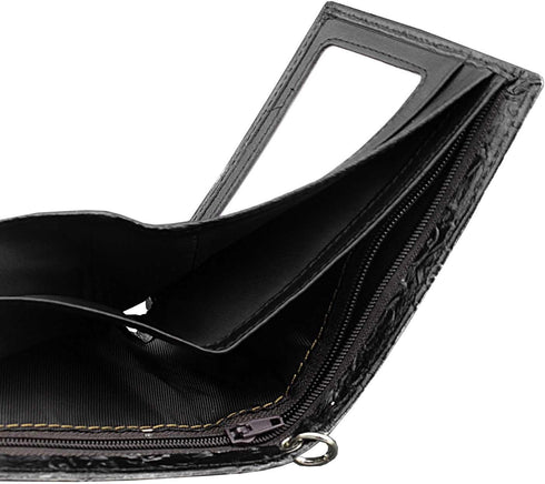 Mens Dragon Vintage Silver Grey Leather Wallet Card Holder Purse With Chain...