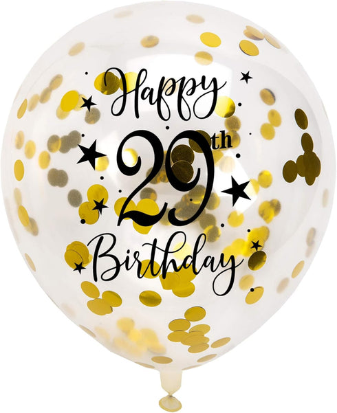 Gold 29th Confetti Latex Balloons, Girls or Boys Happy 29 Years Birthday Party Balloon Decoration With Confetti, 12in, 16 Pack...
