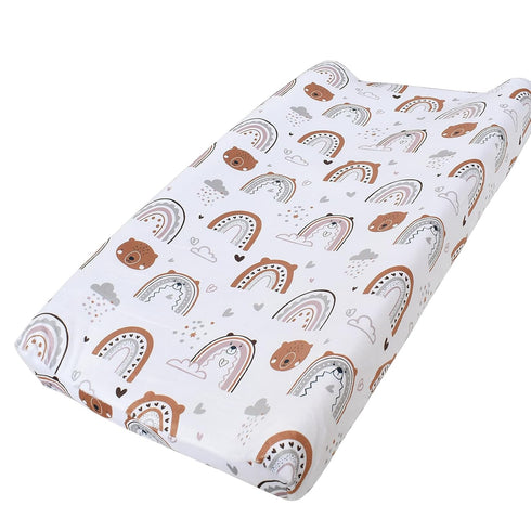 Owlowla Changing Pad Cover Soft Minky Changing Table Cover Lovely Print Waterproof Changing Pad Covers Baby Boy Girl(Rainbow&Bear)...