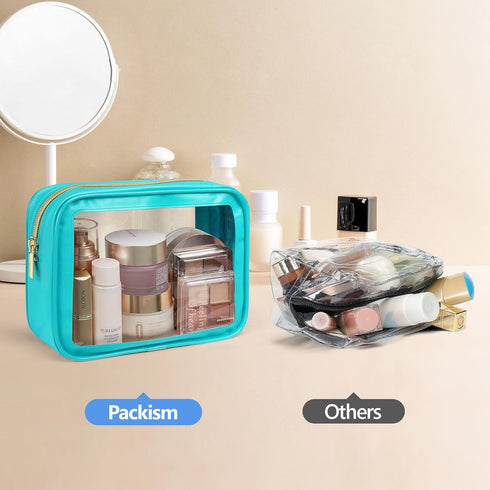 PACKISM TSA Approved Toiletry Bag - 3 Pack Upgrade Color-Edged Clear Makeup Bag, Clear Toiletry Bag For Traveling Fits Various Storage Needs, Turq...