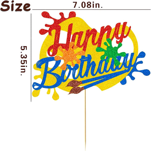 Painting Cake Topper Glitter Art Brush Palette Themed Happy Birthday Cake Decoration for Girl Boy Kids Art Birthday Party Decorations (Double Side...